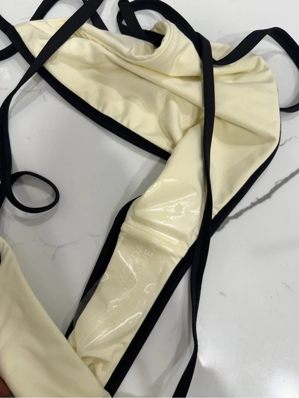 Monday Swimwear Cream bottoms with Black Trim size v NWT
